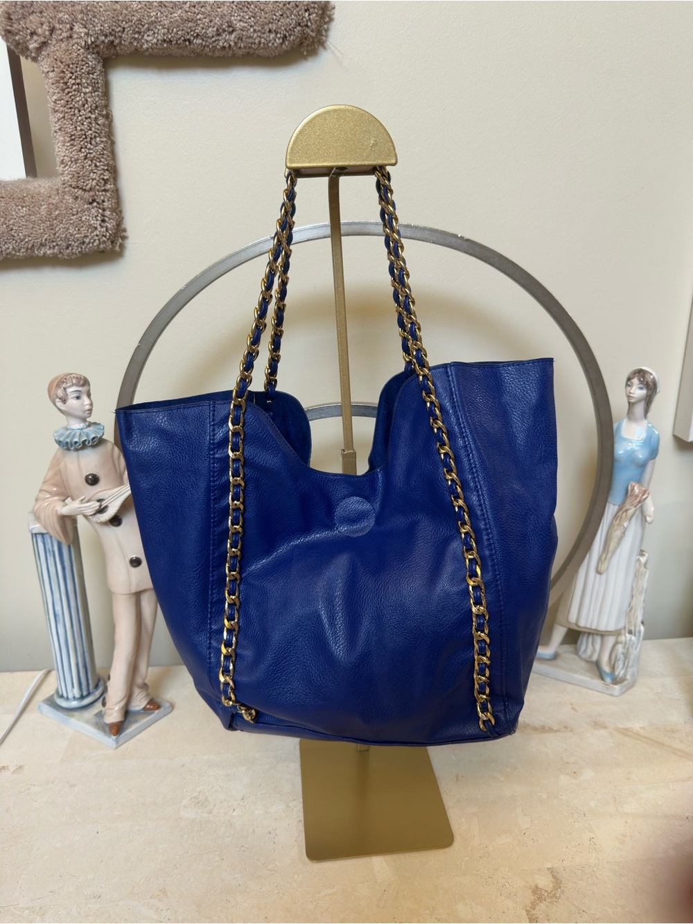 Blue Chain-Handle Tote Bag